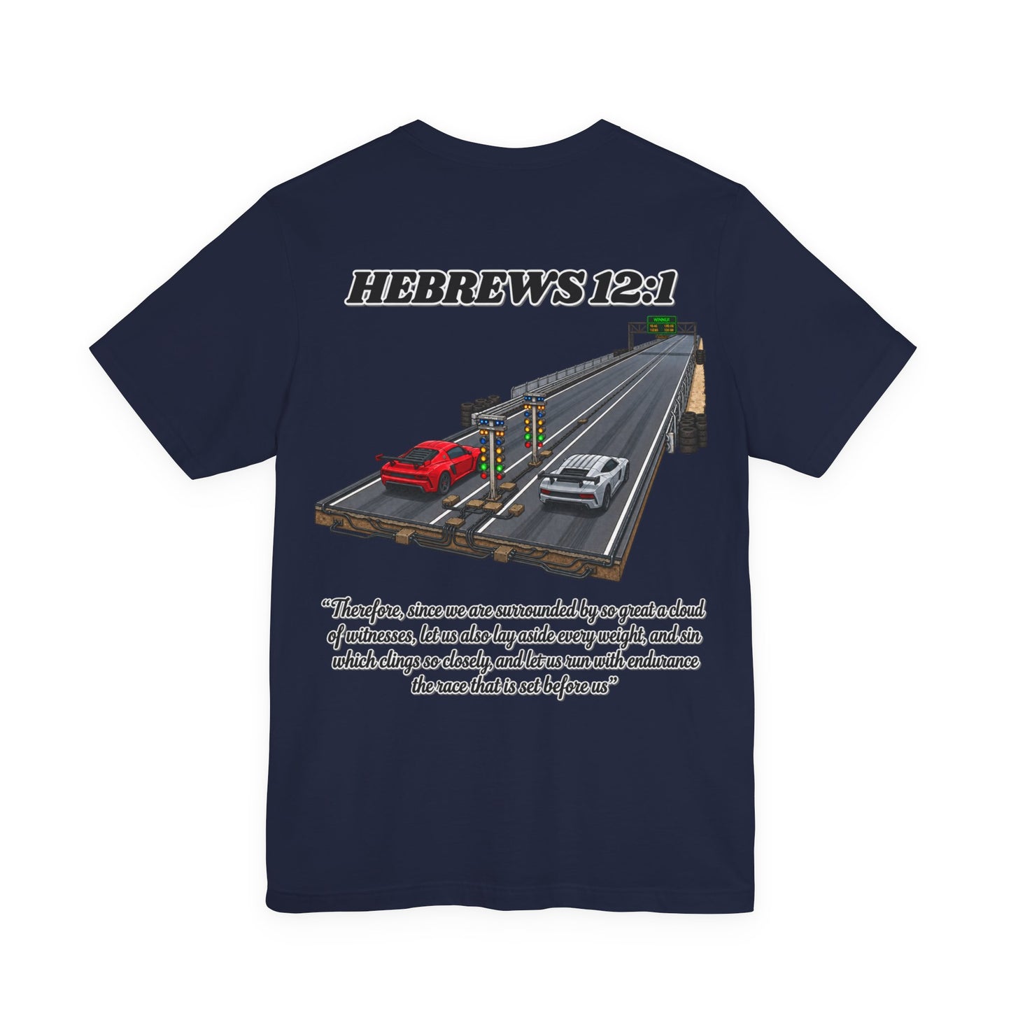 Hebrews 12:1 T-Shirt — Christian Faith Endurance Tee
