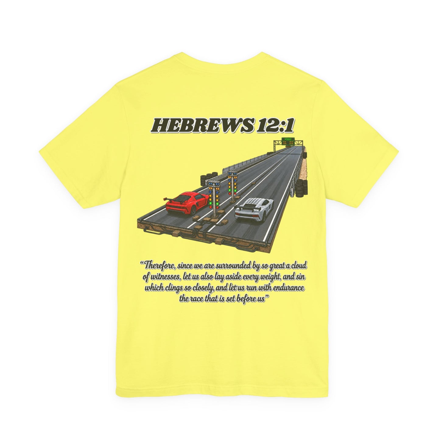 Hebrews 12:1 T-Shirt — Christian Faith Endurance Tee